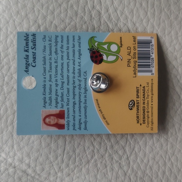 'Ladybug Sits on Leaf' Pin Indigenous Design by Angela Kimble, Coast Salish - Picture 2 of 4